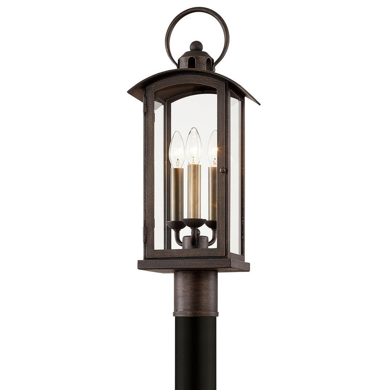 Chaplin Post Light by Troy Lighting in Vienna Bronze, 3-light clear-glass harbor lantern