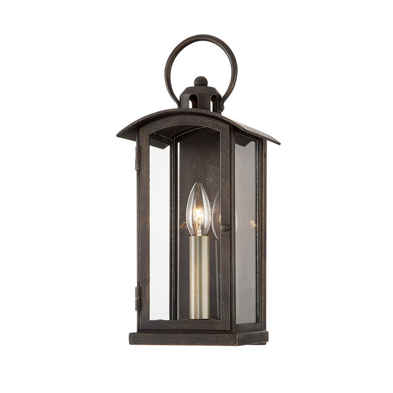 Chaplin Wall Sconce by Troy Lighting in Vintage Bronze, 1-Light clear-glass harbor lantern