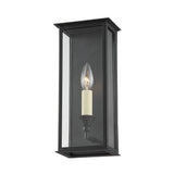 Chauncey Wall Sconce by Troy Lighting in Texture Black, 1-Light box lantern with clear glass