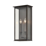 Chauncey Wall Sconce by Troy Lighting in Vintage Bronze, 2-Light box lantern with clear glass