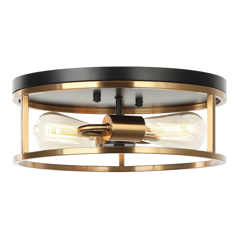 Clarke Round Flush Mount 13 Inch Black & Aged Gold Brass