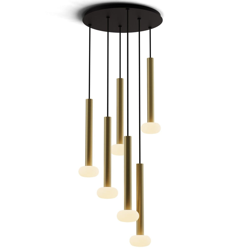 Combi 6 Light Suspension By Koncept, Glass Ball, Finish: Brass, Size: 16 Inch