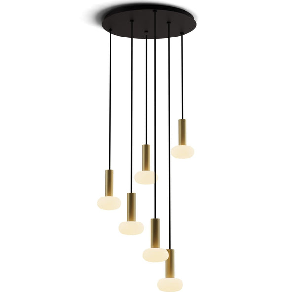 Combi 6 Light Suspension By Koncept, Glass Ball, Finish: Brass, Size: 6 Inch