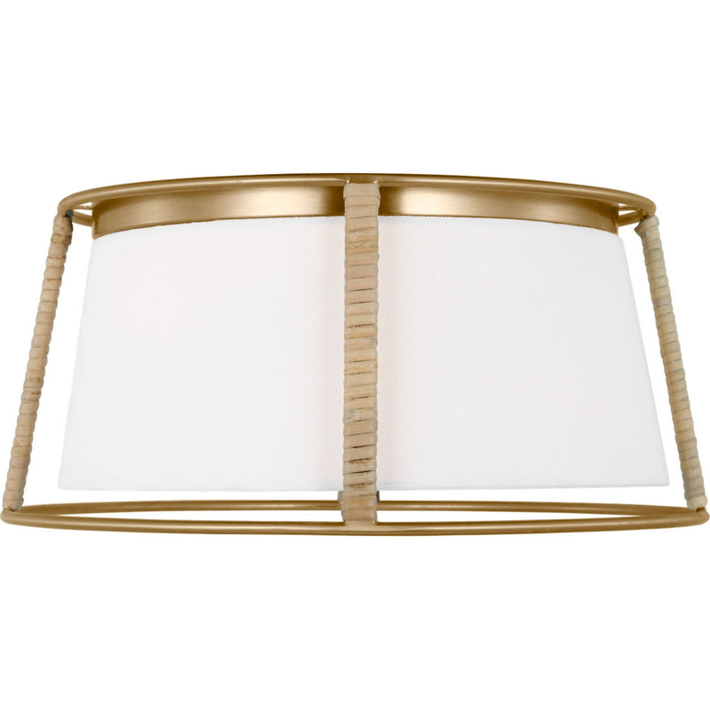 Cortes Flushmount — 13 1/2", White Linen, Satin Brass