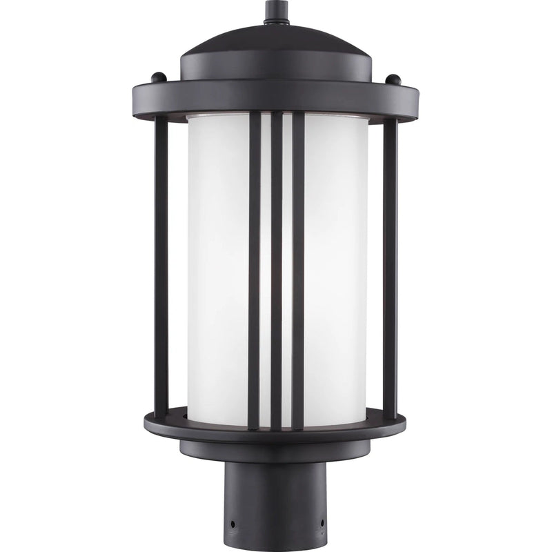 Crowell Post Lantern — Black with Satin Etched Glass