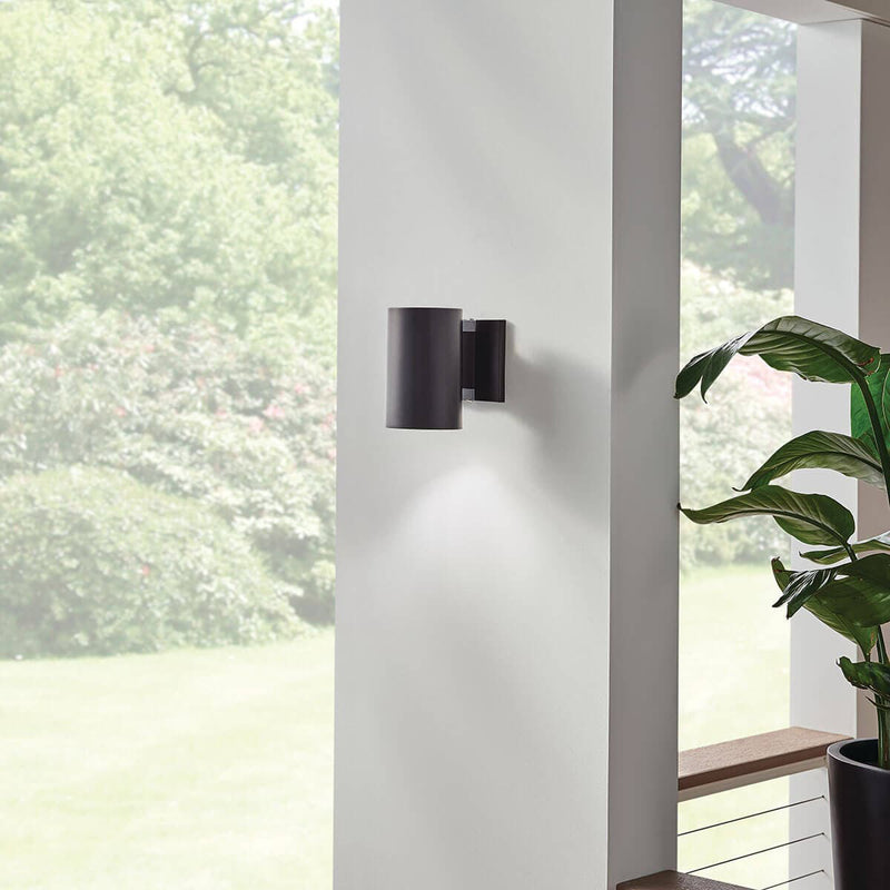 Cylinder Outdoor Wall Light Small Black By Kichler - Lifestyle View