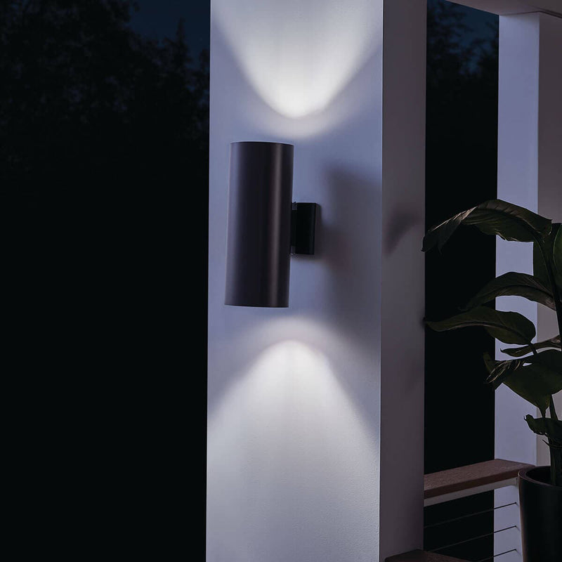 Cylinder Outdoor Wall Light Large Black By Kichler - Lifestyle View1