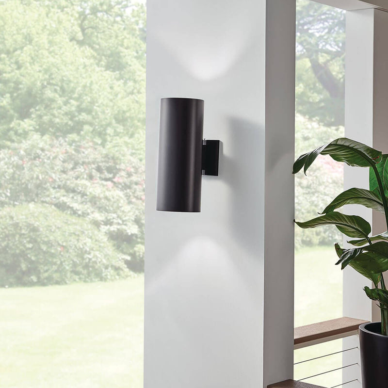 Cylinder Outdoor Wall Light Large Black By Kichler - Lifestyle View