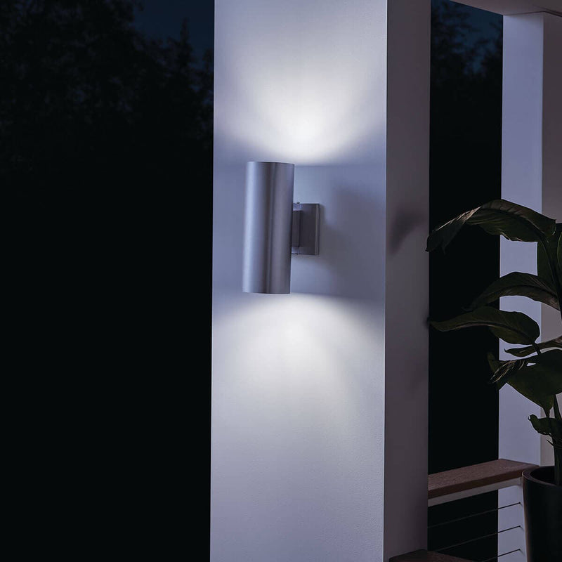 Cylinder Outdoor Wall Light Medium Brushed Aluminium By Kichler - Lifestyle View1