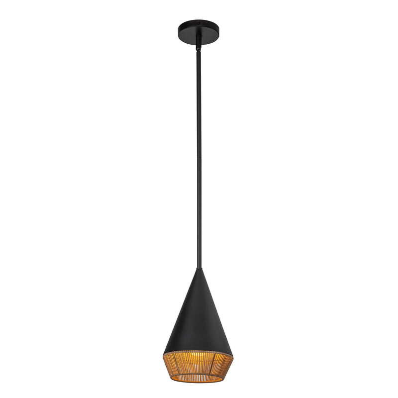 Dafne Pendant Light Matte Black Braided Rope Small By Alora Front View