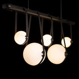Derby Linear 5-Light LED Pendant detail in Black, Polished Nickel, Black Leather, Black Wood, by Hubbardton Forge