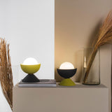 Don Ceramic Table Lamp by Geo Contemporary pair in yellow and graphite tones on a console