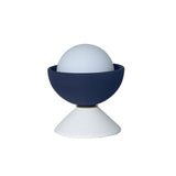 Don Ceramic Table Lamp by Geo Contemporary with a Navy Blue ceramic dome on a White ceramic base and a white glass globe