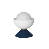 Don Ceramic Table Lamp by Geo Contemporary with a White ceramic dome on a Navy Blue ceramic base and a white glass globe