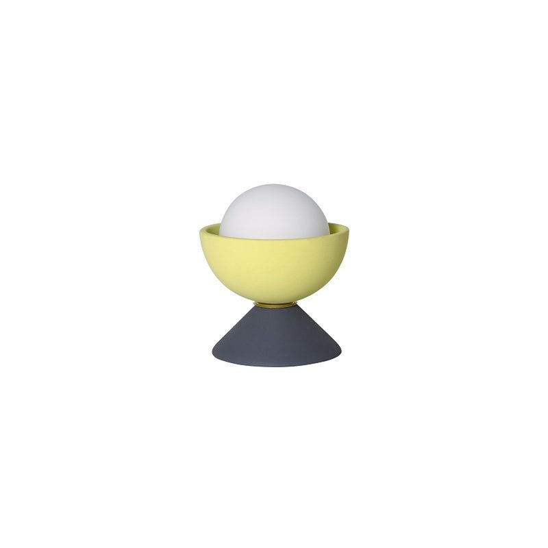 Don Ceramic Table Lamp by Geo Contemporary with a Yellow ceramic dome on a Graphite ceramic base and a white glass globe