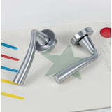 Edo Door Lever in Satin Chrome lifestyle view by Colombo Design