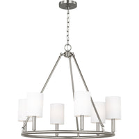 Egmont Chandelier — 28", White Linen, Brushed Steel