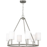 Egmont Chandelier — 28", White Linen, Brushed Steel