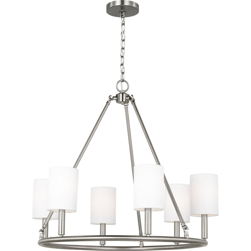 Egmont Chandelier — 28", White Linen, Brushed Steel