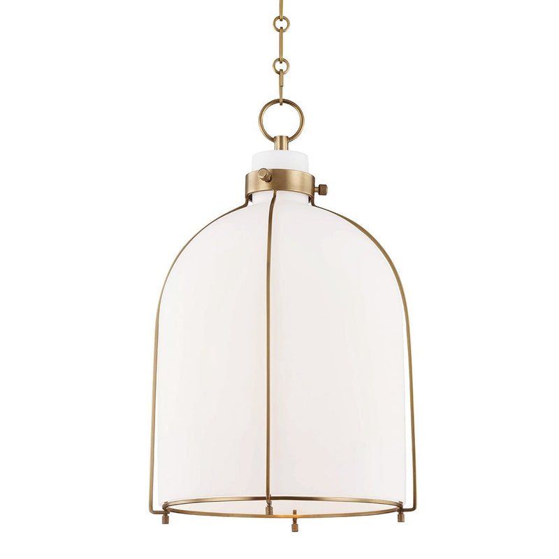 Eldridge Dome Pendant - Opal White - Aged Brass by Hudson Valley
