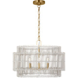 Elio Shade Chandelier — 23", Natural Bamboo White Wash, Burnished Brass