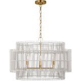 Elio Shade Chandelier — 30", Natural Bamboo White Wash, Burnished Brass