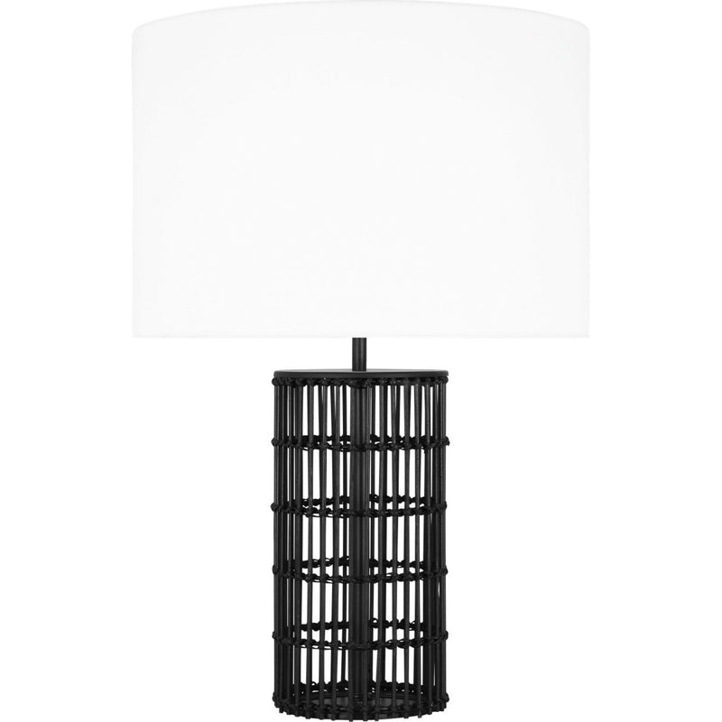 Elio Table Lamp — 16 1/2", White Linen, Aged Iron