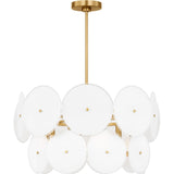 Emery Chandelier — 23 7/8", Silk Screen White Inside Clear Outside, Burnished Brass