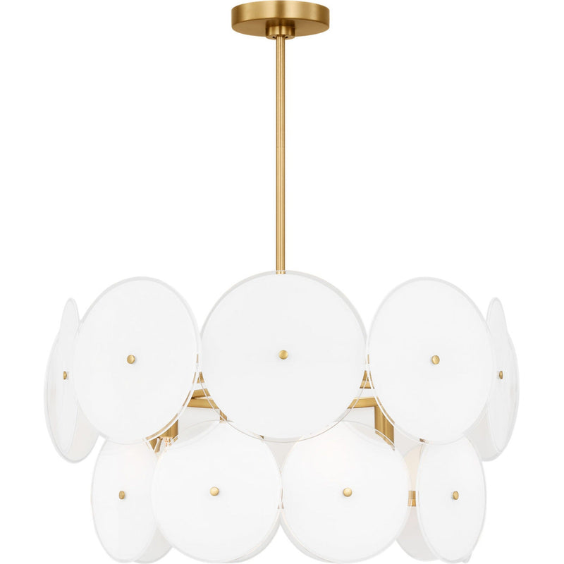Emery Chandelier — 23 7/8", Silk Screen White Inside Clear Outside, Burnished Brass