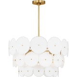 Emery Chandelier — 28 1/2", Silk Screen White Inside Clear Outside, Burnished Brass