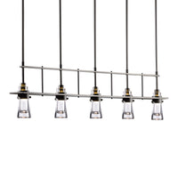 Erlenmeyer 5 Light Linear Suspension, shown in Dark Smoke, by Hubbardton Forge
