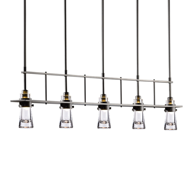 Erlenmeyer 5 Light Linear Suspension, shown in Dark Smoke, by Hubbardton Forge