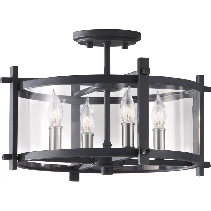 Ethan Flushmount — Antique Forged Iron / Brushed Steel