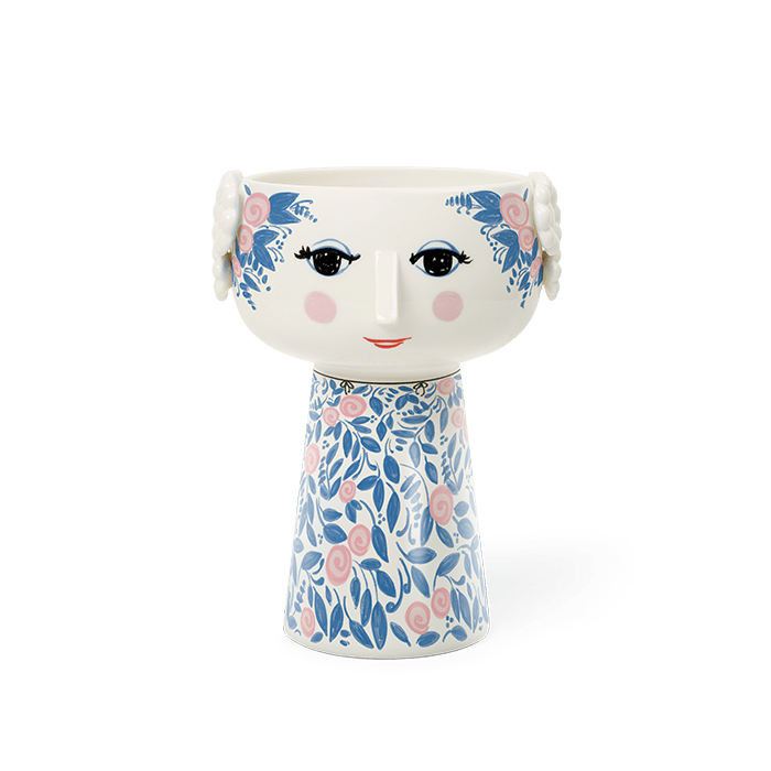 Bjørn Wiinblad Eva Vase, Blue/Rose, H: 7.3" By Bjorn Wiinblad