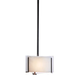 Exos Delta Mini Pendant, shown in Black, White Art Glass, by Hubbardton Forge