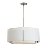 Exos Double Shade Pendant Large, shown in Natural Iron, Natural Anna Inner and Outer, by Hubbardton Forge