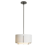 Exos Double Shade Pendant Small, shown in Dark Smoke, Natural Anna Inner and Outer, by Hubbardton Forge