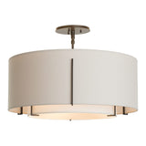 Exos Double Shade Semi-Flush Mount Medium, shown in Dark Smoke, Natural Anna Inner, Flax Outer, by Hubbardton Forge