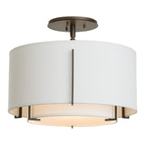 Exos Double Shade Semi-Flush Mount Small, shown in Dark Smoke, Natural Anna Inner and Outer, by Hubbardton Forge