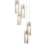 Exos Glass 5-Light Pendant, shown in Modern Brass, Clear Glass, Standard, by Hubbardton Forge