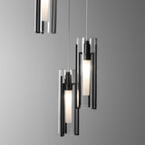 Exos Glass 5-Light Pendant detail in Black, Clear Glass, Standard, by Hubbardton Forge