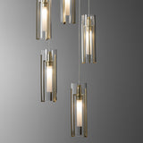 Exos Glass 5-Light Pendant detail in Modern Brass, Clear Glass, Standard, by Hubbardton Forge