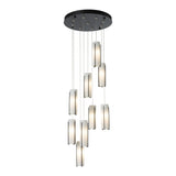 Exos Glass 9-Light Chandelier, shown in Black, Opal Glass, Standard, by Hubbardton Forge