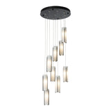 Exos Glass 9-Light Chandelier, shown in Black, Opal Glass, Standard, by Hubbardton Forge