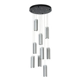 Exos Glass 9-Light Chandelier, shown in Black, Opal Glass, Standard, by Hubbardton Forge