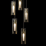 Exos Glass 9-Light Chandelier detail in Modern Brass, Clear Glass, Standard, by Hubbardton Forge