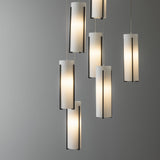 Exos Glass 9-Light Chandelier detail in Black, Opal Glass, Standard, by Hubbardton Forge