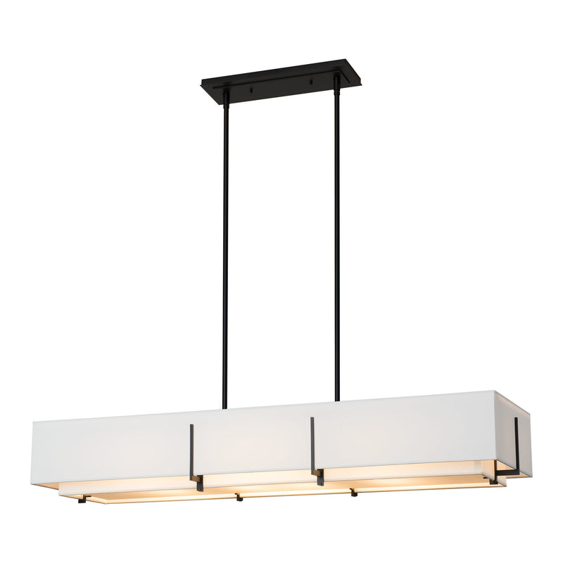 Exos Rectangular Linear Suspension, shown in Black, Natural Anna Inner and Outer, by Hubbardton Forge