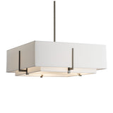 Exos Square Double Shade Pendant Small, shown in Dark Smoke, Natural Anna Inner and Outer, by Hubbardton Forge