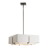 Exos Square Double Shade Pendant Small, shown in Dark Smoke, Natural Anna Inner and Outer, by Hubbardton Forge